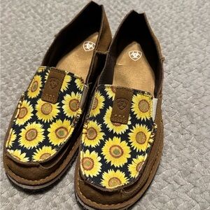 Ariat Brown Slip-On Shoes with Sunflower Design